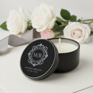 Ornate Floral Monogram Wedding Elegant Silver Mini Candle Favors