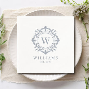 Ornate Floral Monogram Wedding Elegant Silver Napkins