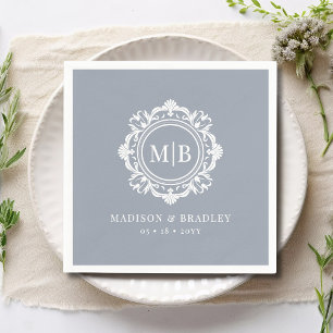 Ornate Floral Monogram Wedding Elegant Silver Napkins