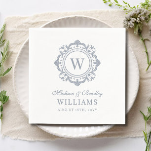 Ornate Floral Monogram Wedding Elegant Silver Napkins
