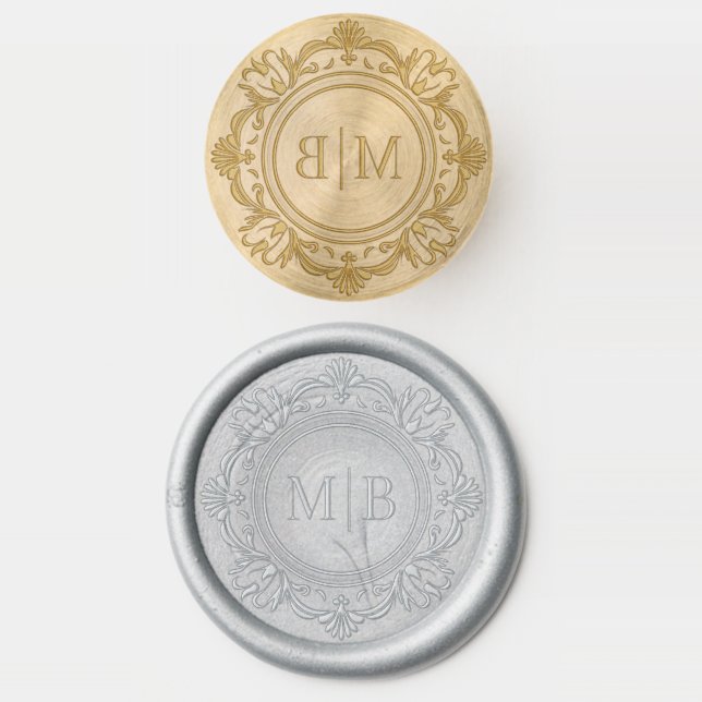 Ornate Floral Monogram Wedding Elegant Wax Seal Stamp (Stamped)
