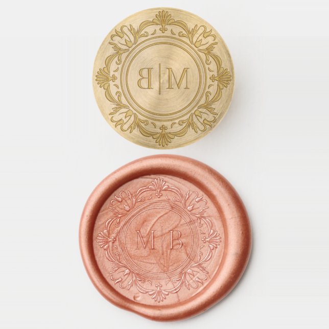 Ornate Floral Monogram Wedding Elegant Wax Seal Stamp (Stamped)