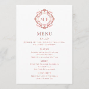 Ornate Floral Monogram Wedding Menu Rose Gold