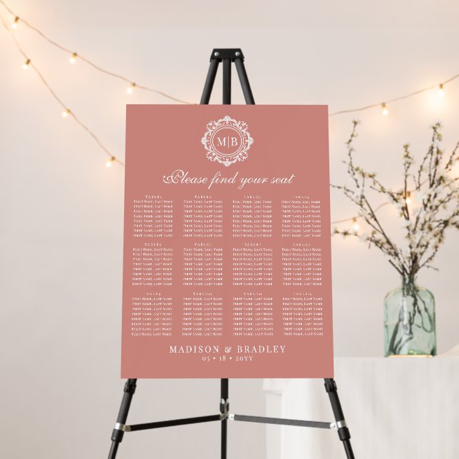 Ornate Floral Monogram Wedding Seating Chart Foam Board (In Situ (Stand))