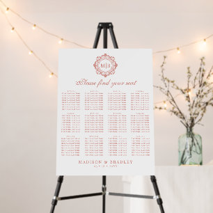 Ornate Floral Monogram Wedding Seating Chart Foam Board
