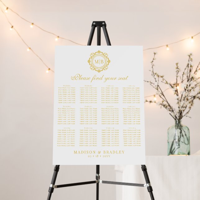 Ornate Floral Monogram Wedding Seating Chart Foam Board (In Situ (Stand))