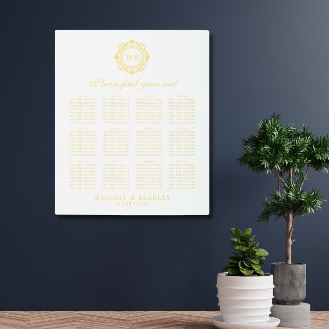 Ornate Floral Monogram Wedding Seating Chart Metal Print (Creator Uploaded)