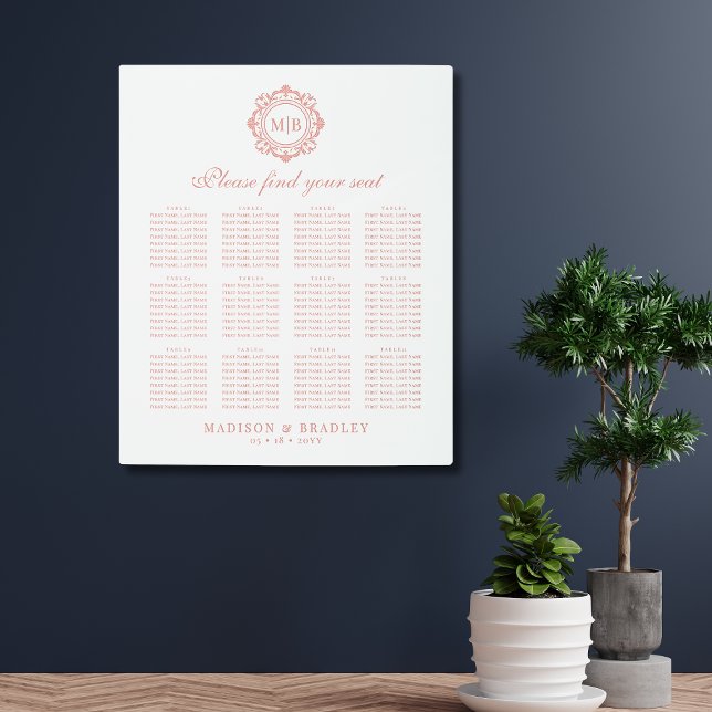 Ornate Floral Monogram Wedding Seating Chart Metal Print (Creator Uploaded)