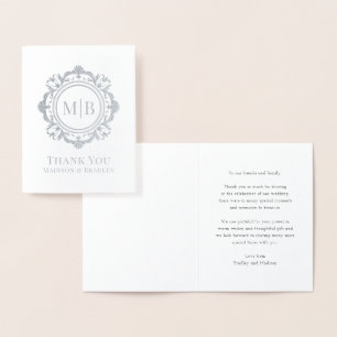 Ornate Floral Monogram Wedding Thank You Foil Card