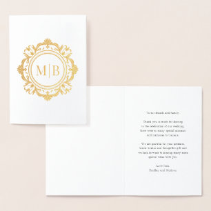 Ornate Floral Monogram Wedding Thank You Foil Card