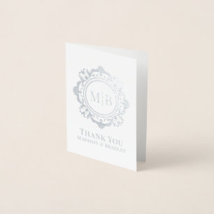 Ornate Floral Monogram Wedding Thank You Foil Card