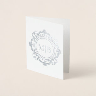 Ornate Floral Monogram Wedding Thank You Foil Card