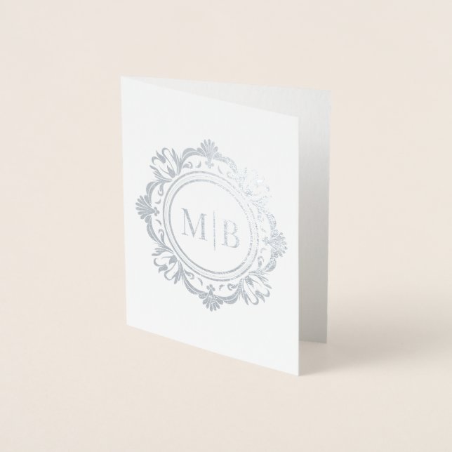 Ornate Floral Monogram Wedding Thank You Foil Card (Front)