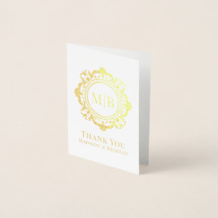 Ornate Floral Monogram Wedding Thank You Foil Card
