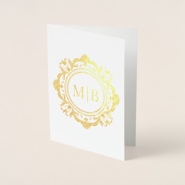 Ornate Floral Monogram Wedding Thank You Foil Card (Front)