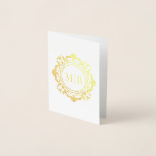 Ornate Floral Monogram Wedding Thank You Foil Card