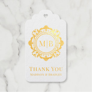 Ornate Floral Monogram Wedding Thank You Foil Gift Tags