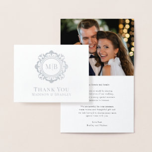 Ornate Floral Monogram Wedding Thank You Photo Foil Card