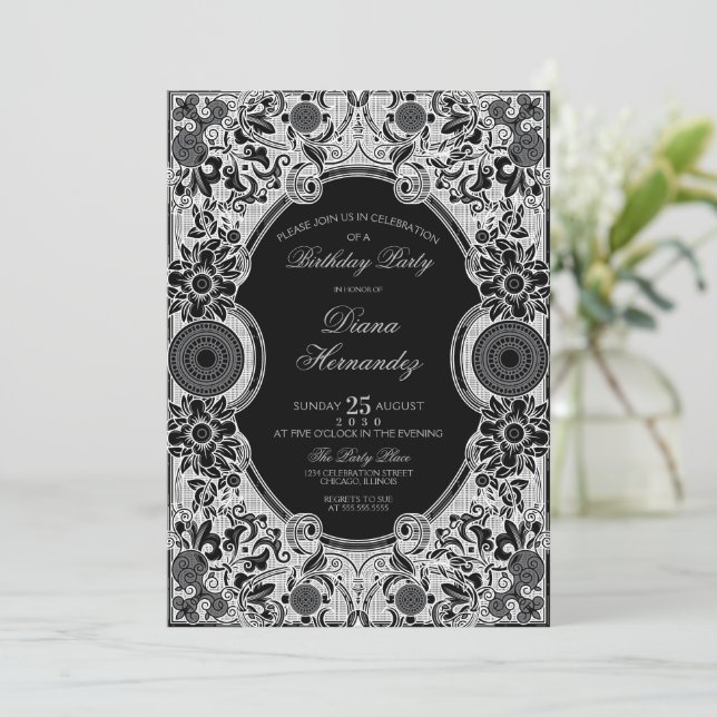 Ornate Floral Party Invite (Standing Front)