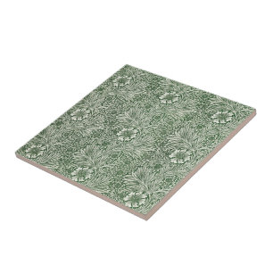Ornate floral pattern of white flowers & leaves ceramic tile