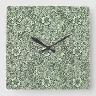 Ornate floral pattern of white flowers & leaves square wall clock
