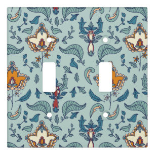 Ornate floral pattern on a pale blue background light switch cover