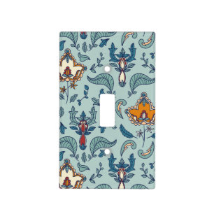 Ornate floral pattern on a pale blue background light switch cover