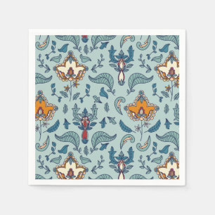 Ornate floral pattern on a pale blue background napkins