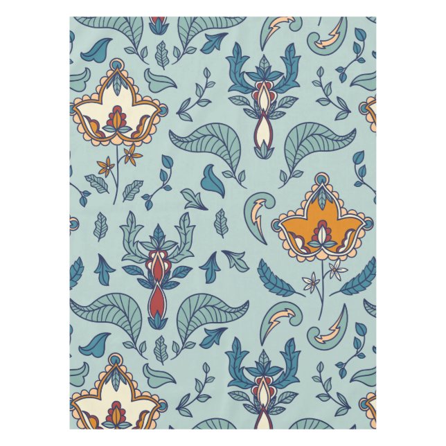 Ornate floral pattern on a pale blue background tablecloth (Front)