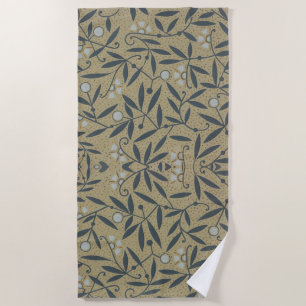 Ornate floral pattern with dark blue vines  beach towel