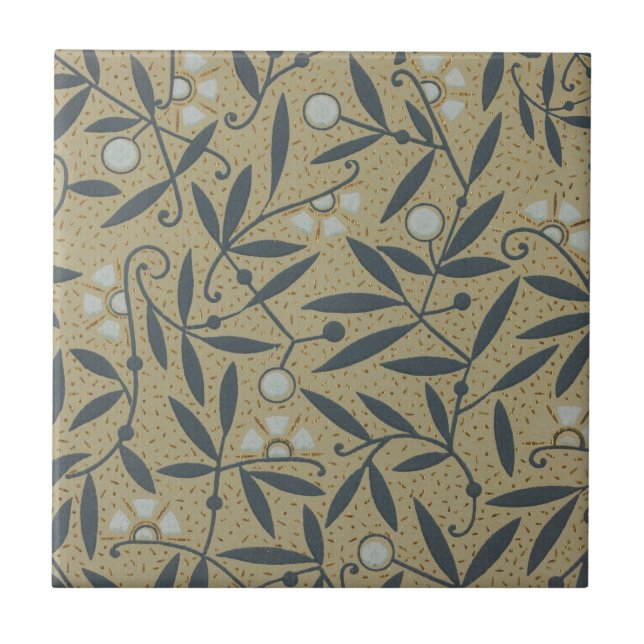 Ornate floral pattern with dark blue vines  ceramic tile (Front)