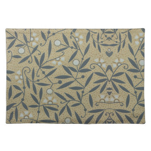 Ornate floral pattern with dark blue vines cloth placemat