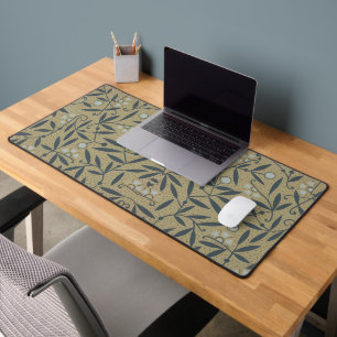 Ornate floral pattern with dark blue vines desk mat