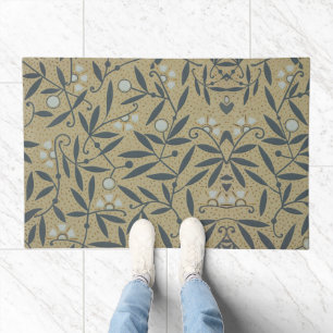Ornate floral pattern with dark blue vines doormat