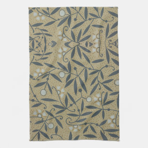 Ornate floral pattern with dark blue vines kitchen towel