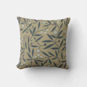 Ornate floral pattern with dark blue vines  throw pillow