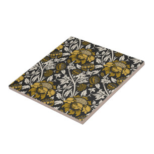 Ornate floral pattern with large gold flowers  ceramic tile