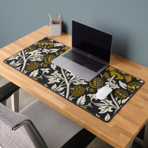 Ornate floral pattern with large gold flowers desk mat