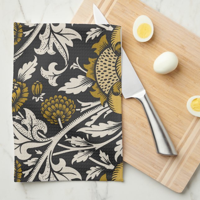 Ornate floral pattern with large gold flowers  kitchen towel (Quarter Fold)