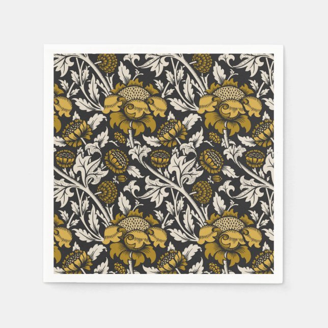 Ornate floral pattern with large gold flowers  napkins (Front)