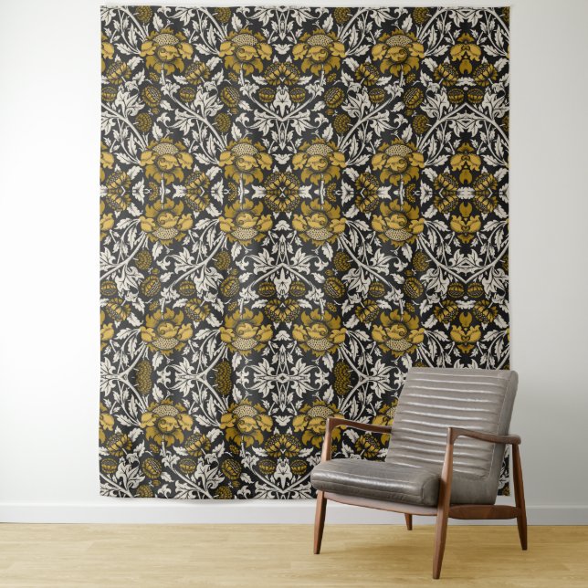 Ornate floral pattern with large gold flowers  tapestry (In Situ)