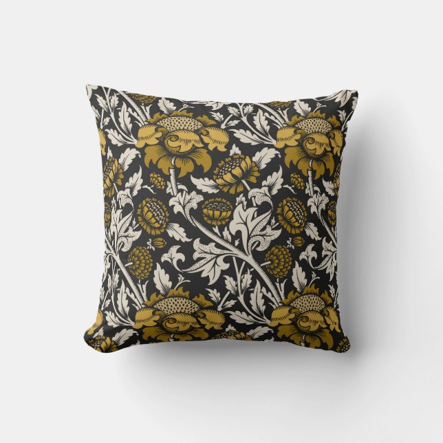 Ornate floral pattern with large gold flowers  throw pillow (Front)