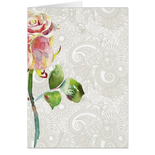 Ornate Floral Pattern With Pink Watercolor Rose