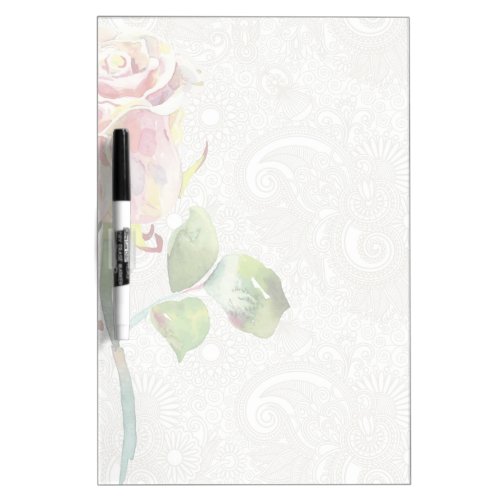 Ornate Floral Pattern With Pink Watercolor Rose Dry_Erase Board