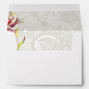 Ornate Floral Pattern With Pink Watercolor Rose Envelope