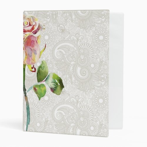 Ornate Floral Pattern With Pink Watercolor Rose Mini Binder