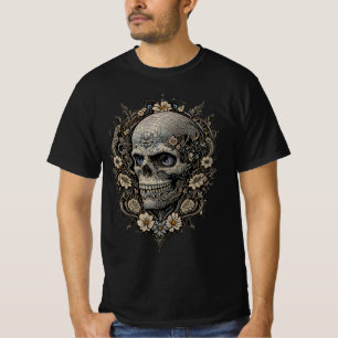 Ornate Floral Skull Victorian Gothic Art Nouveau T-Shirt