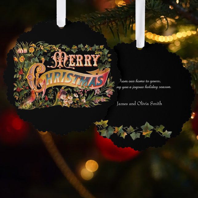 Ornate Floral Victorian Christmas Greeting Photo Ornament Card (Creator Uploaded)