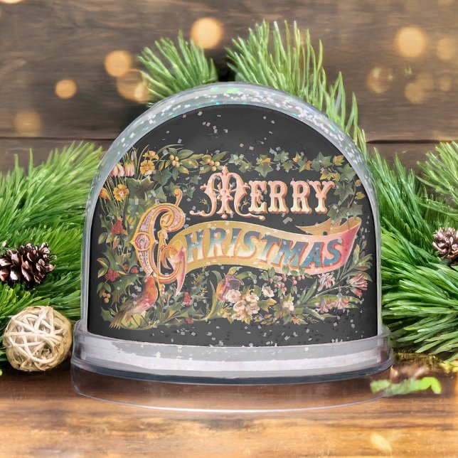 Ornate Floral Victorian Merry Christmas Snow Globe (Creator Uploaded)