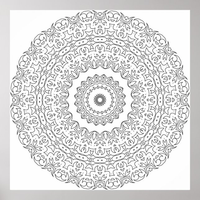 Ornate Floral Vine Mandala with Layered Rings Poster (Front)